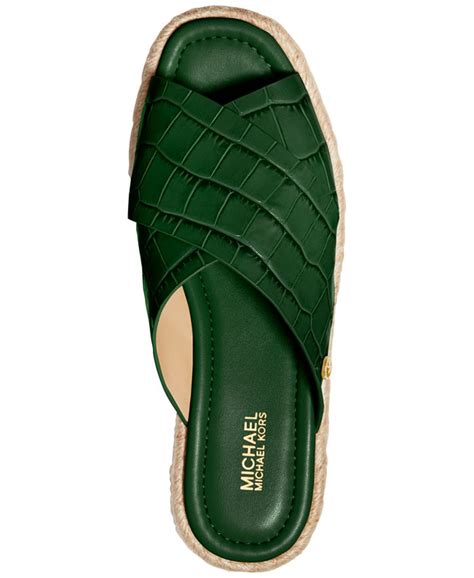 michael michael kors linden croc-embossed slide flat sandals|Michael Kors Linden Slide Flat Sandals .